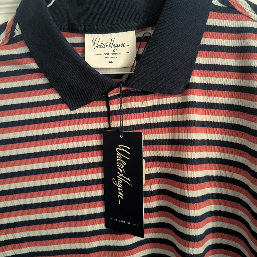 Walter Hagen Men's Striped Polo Shirt - Navy, Red, White